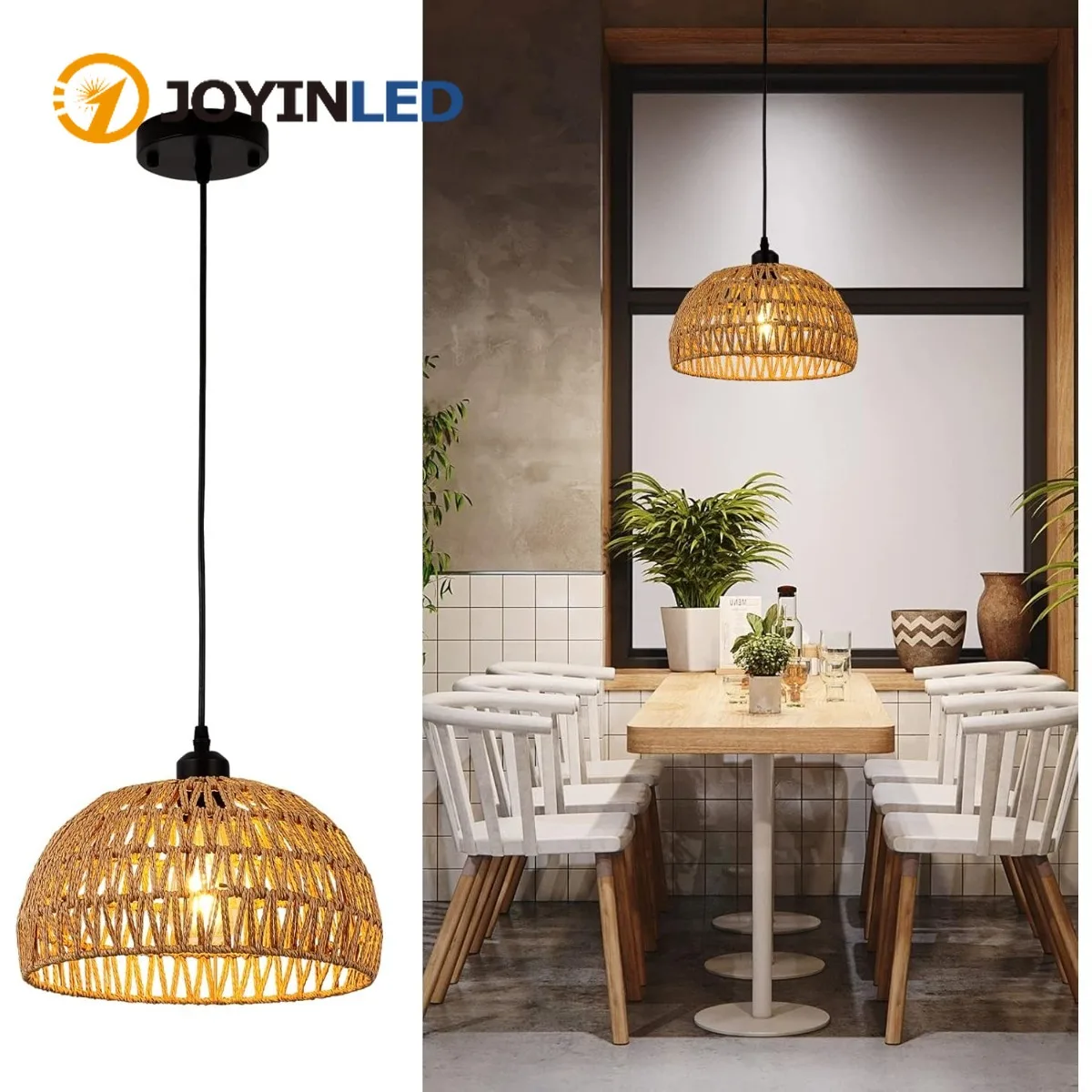 JOYINLED Hand Woven Paper Rope Chandelier Japanese Style Pendant Light Pastoral Zen Ceiling Lamp Tea Room Restaurant Bedroom