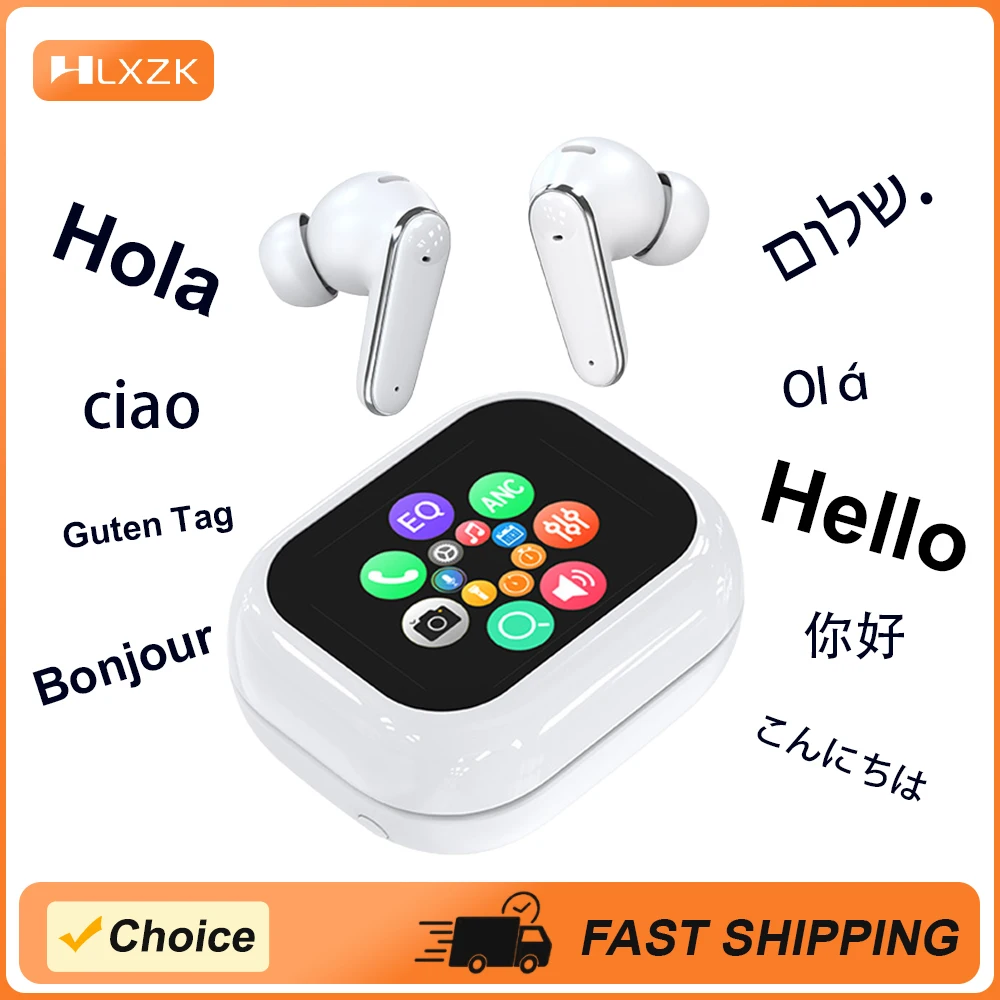 LED Display Smart Touch Control Headphones Language Translator Bluetooth Wireless Earphone Noise Cancelling Music Sports Earbuds