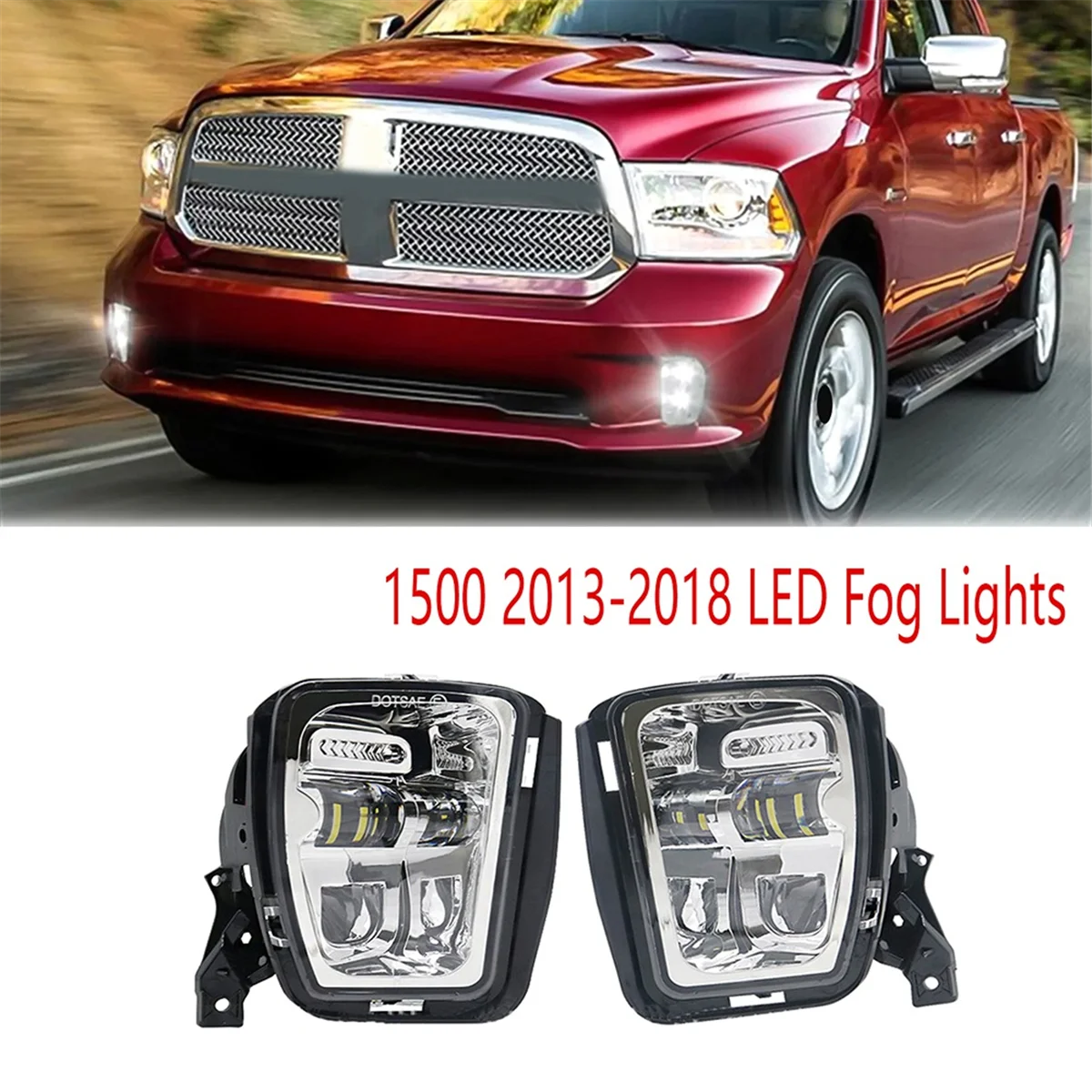 Silver for Ram 1500 2013-2018 LED Fog Lights White DRL Bumper Driving Lamps Waterproof Car Accessories 12V