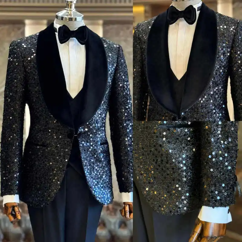 

Shining Mens Suits 2 Pieces Blazers Pant Shawl Lapel Single Breasted Fashion Occasion Banquet Party Wear Customized