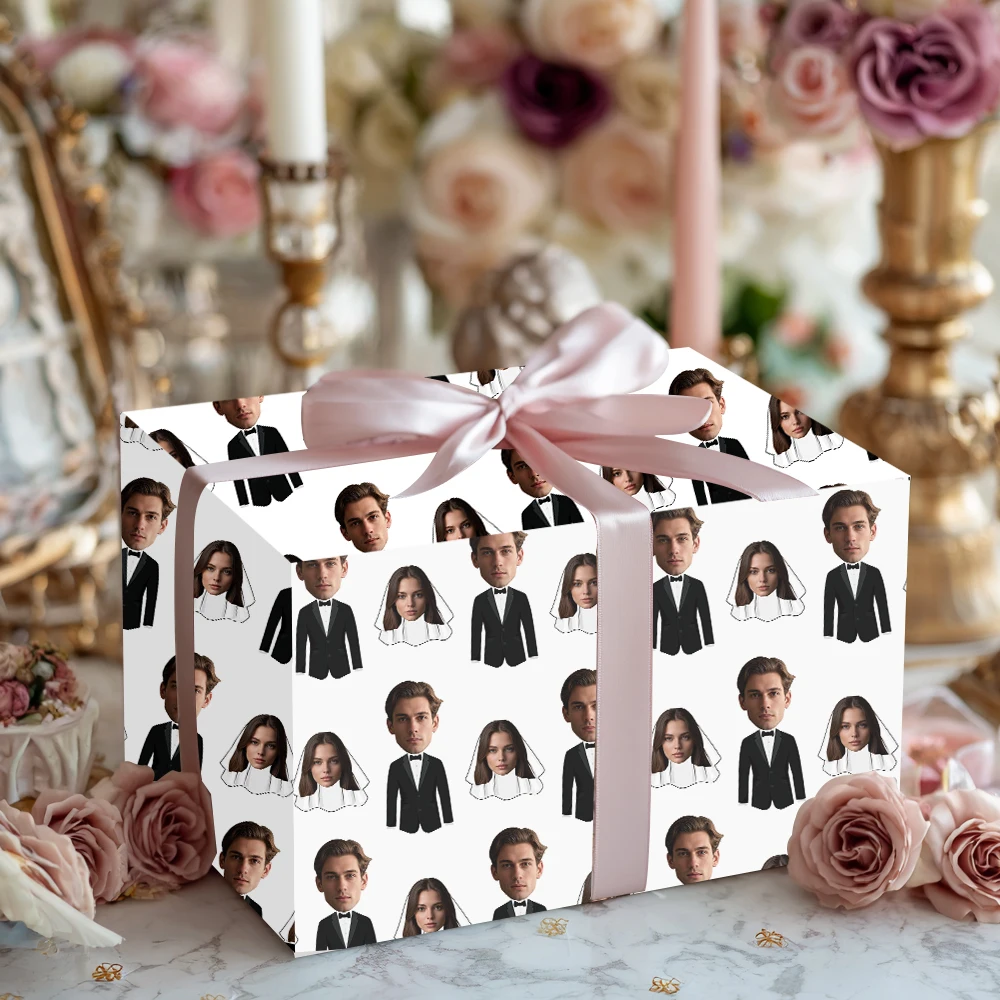 Customized wedding groom and bride portrait gift wrapping paper, engagement party commemorative gift wrapping paper