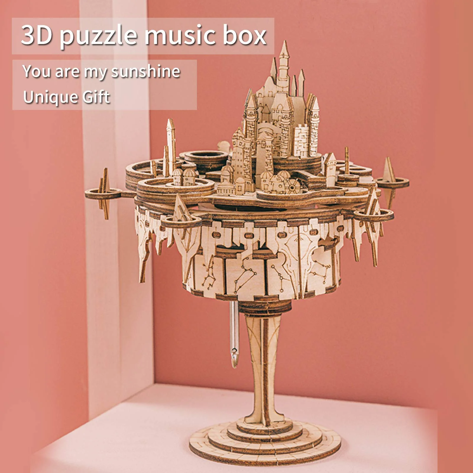 3D Wooden Puzzles Music Box kits You are My Sunshine Castle Building Model DIY Crafts Birthday Gift for Women