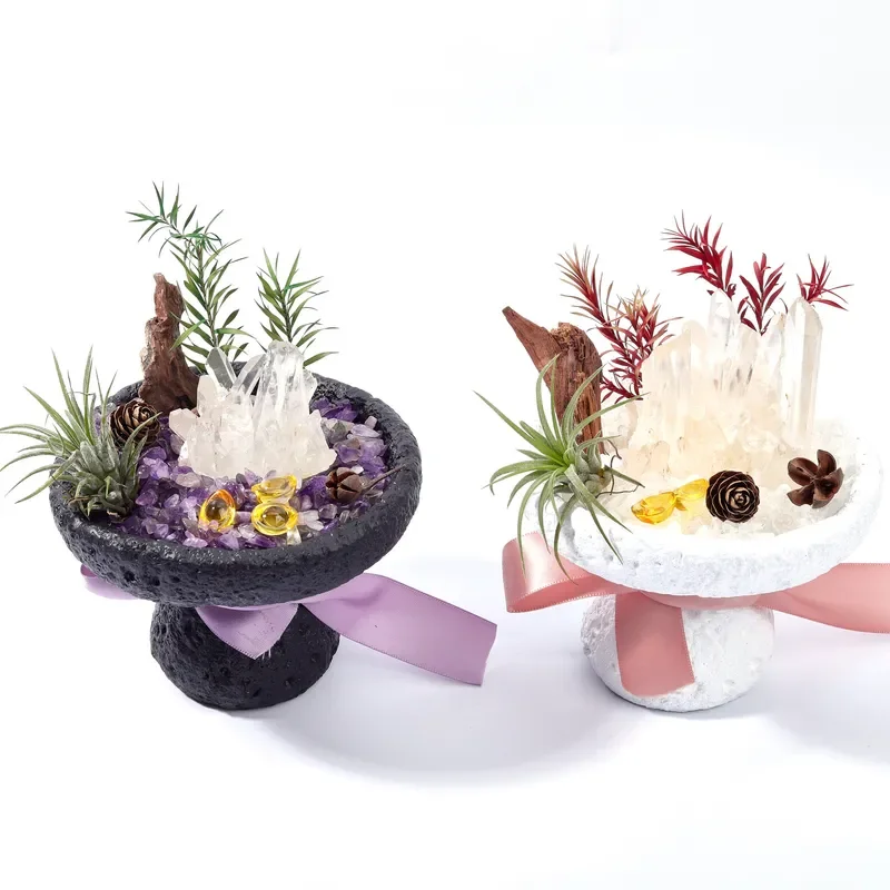 Hot-selling natural crystal bonsai micro-landscape white crystal cluster with crystal gravel office home creative ornament
