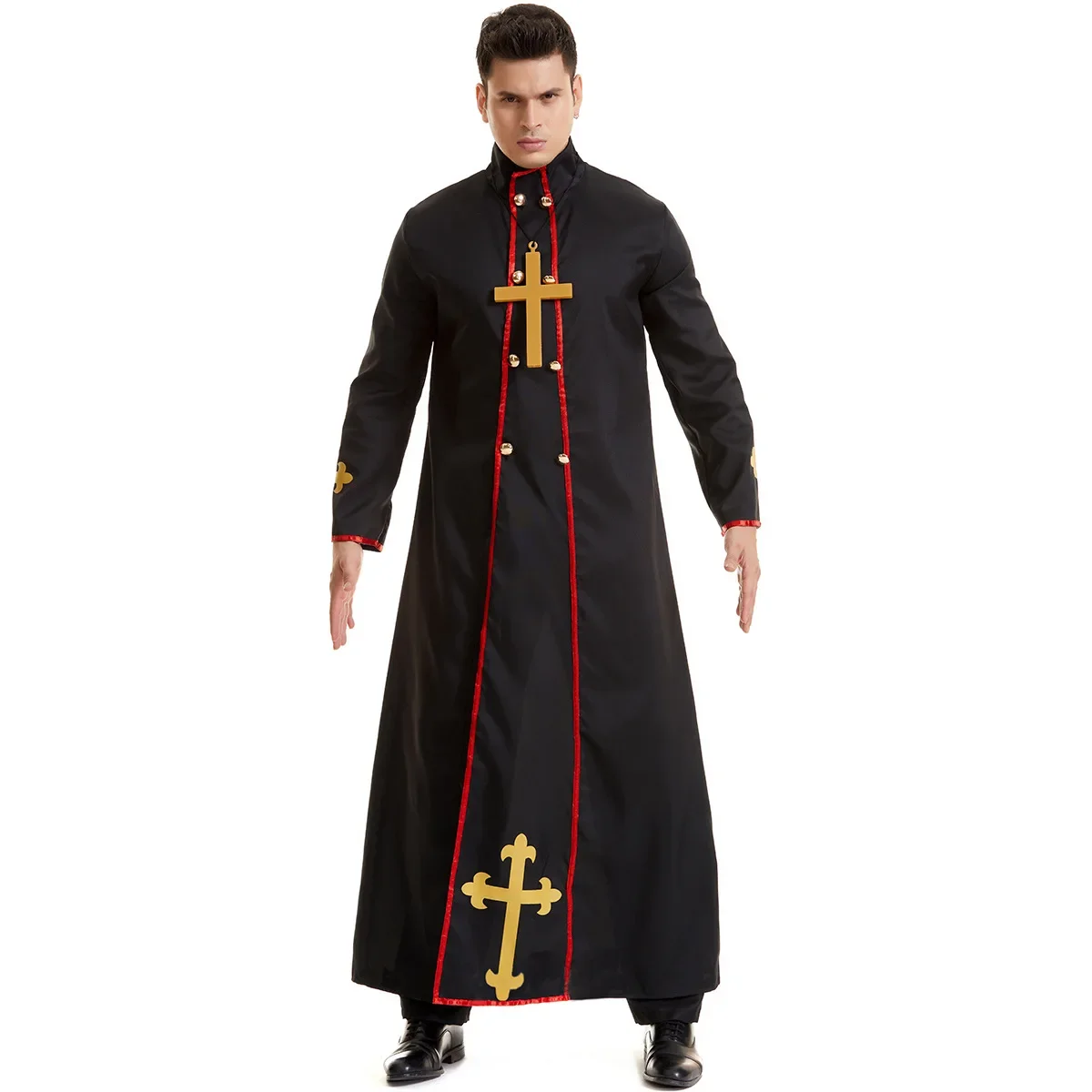 

Men Horror Monk Wizard Robe Medieval Pastor Priest Bishop Costume Halloween Role Play Clothes Carnival Party Cosplay Fancy Dress