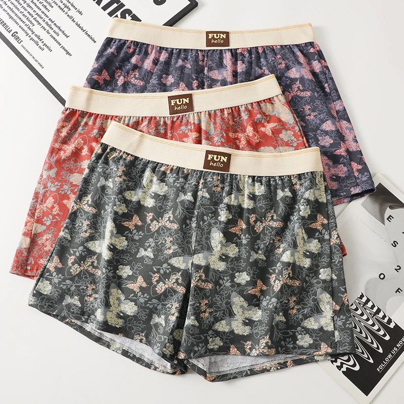 メンズコットンボクサーショーツ3枚 プリントスポーツ下着 通気性のあるルーズトランクス、毎日やアクティブな活動に最適な快適なラウンジウェア