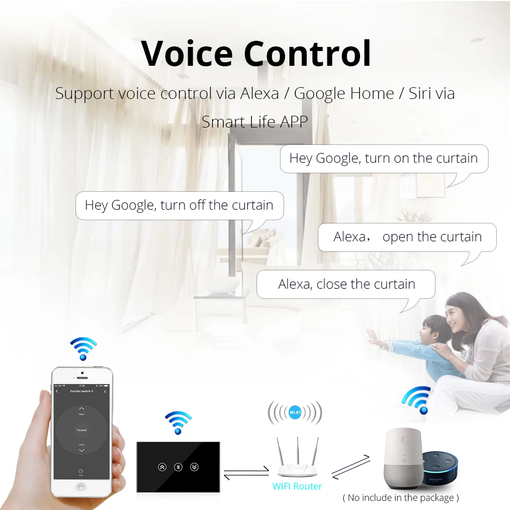 Zemismart WiFi smart Curtain Switch Roller Shade Motor Wall Switch Smart Life Limit Setting Alexa Google Home Touch Black White