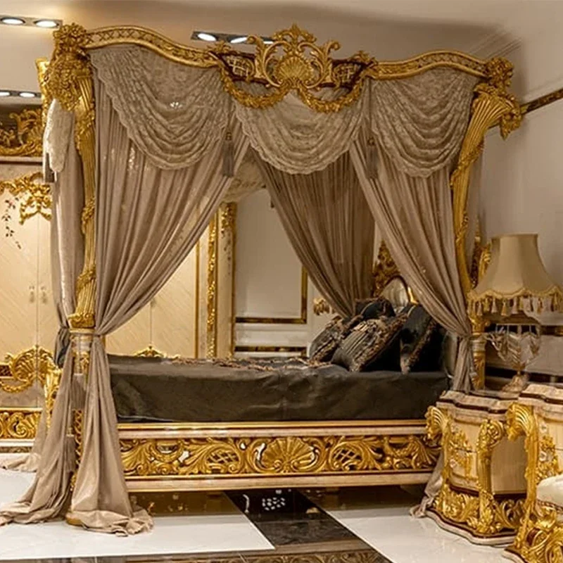 

Classic Deluxe Palace Bedroom Furniture Set Queen Solid Wood Frame Bed