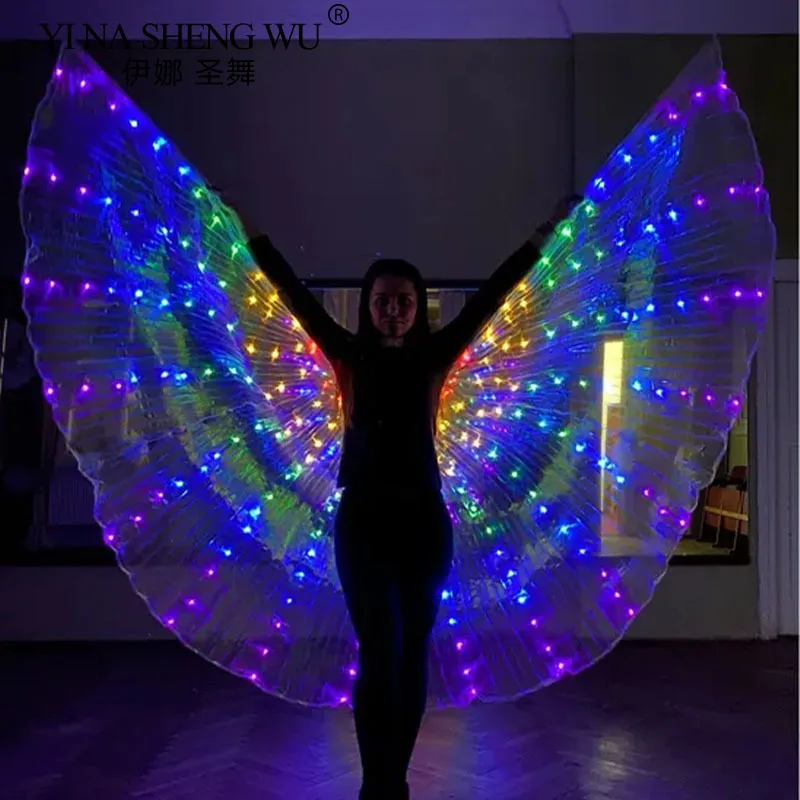 LED Glowing Wings Adult Colorful Dance Wings Belly Dance Performance Costumes Dance Cloaks Performance Gold Wings Props Sticks