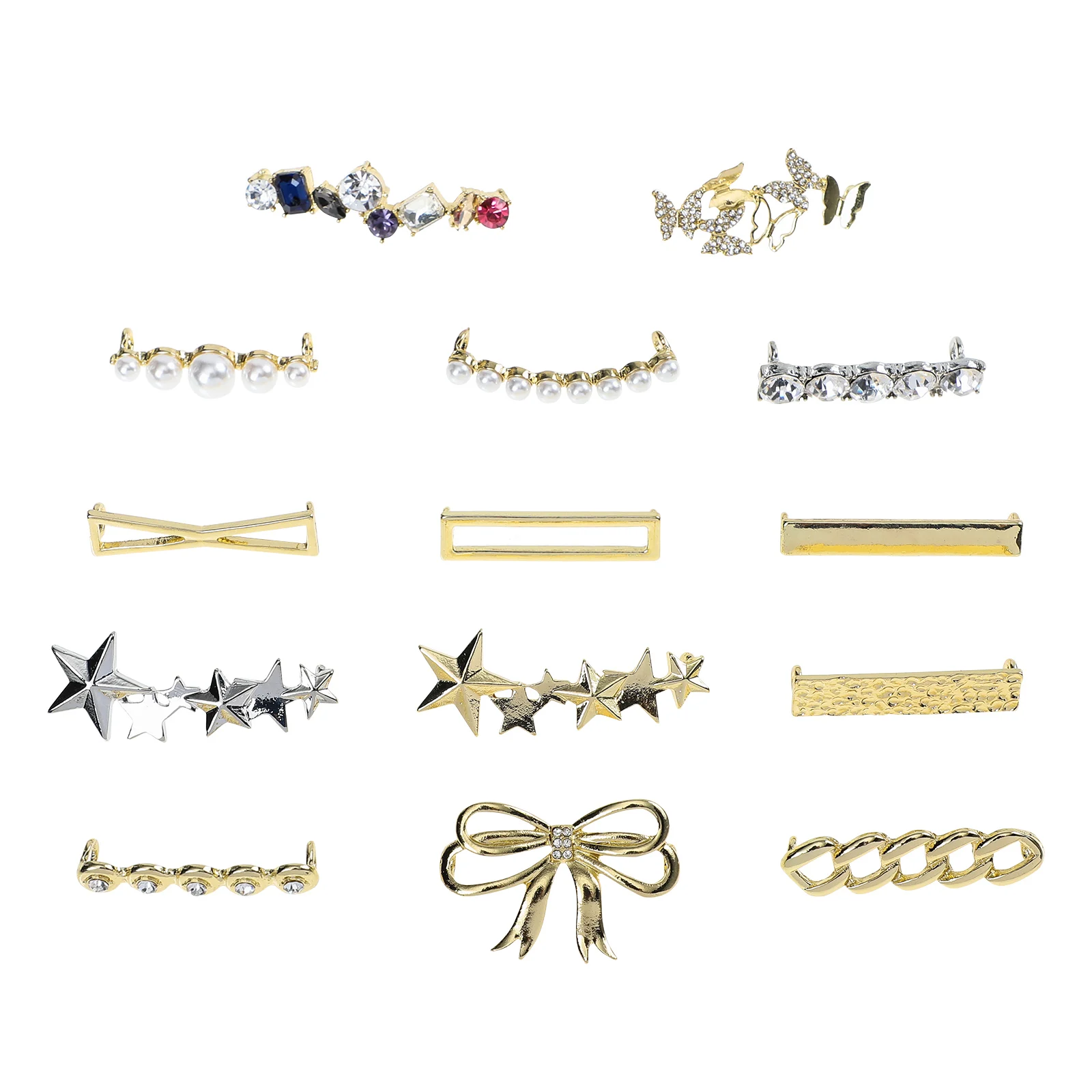 

14 Pcs Shoelace Buckle Decoration Zinc Alloy Pearl Rhinestone Women Shoes DIY Supplies Sneakers Accessories Shoe Clips