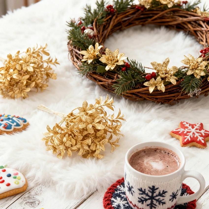 

Artificial Flowers Plants Home Bedroom Christmas Tree Wedding Wreaths Table Decor Bouquet Accessory Exquistic DIY Adorn Artworks