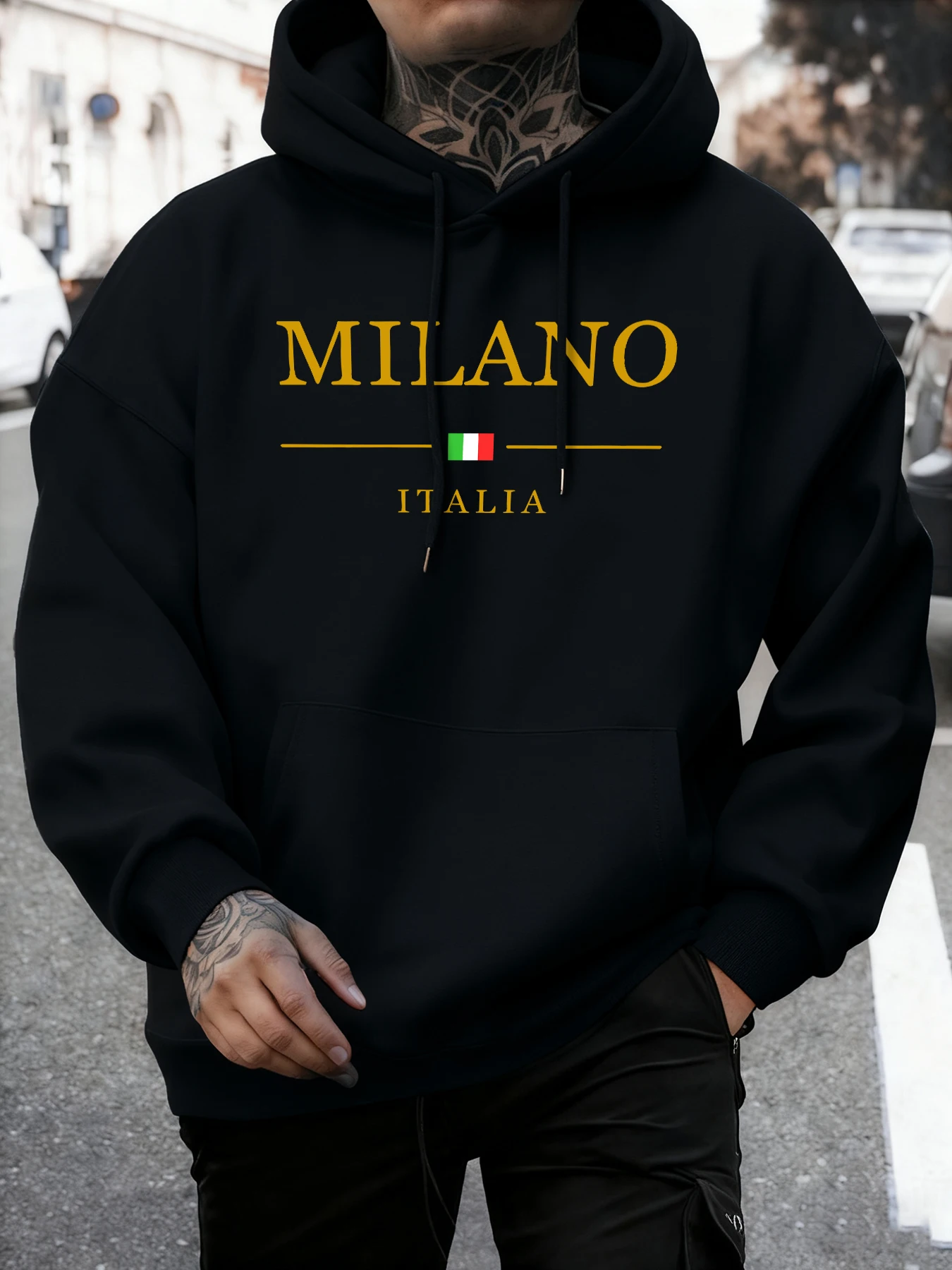 Milano Italia-Sudadera con capucha con estampado de otoño para hombre, sudaderas informales básicas, ropa de calle de lana cómoda, ropa deportiva holgada que combina con todo