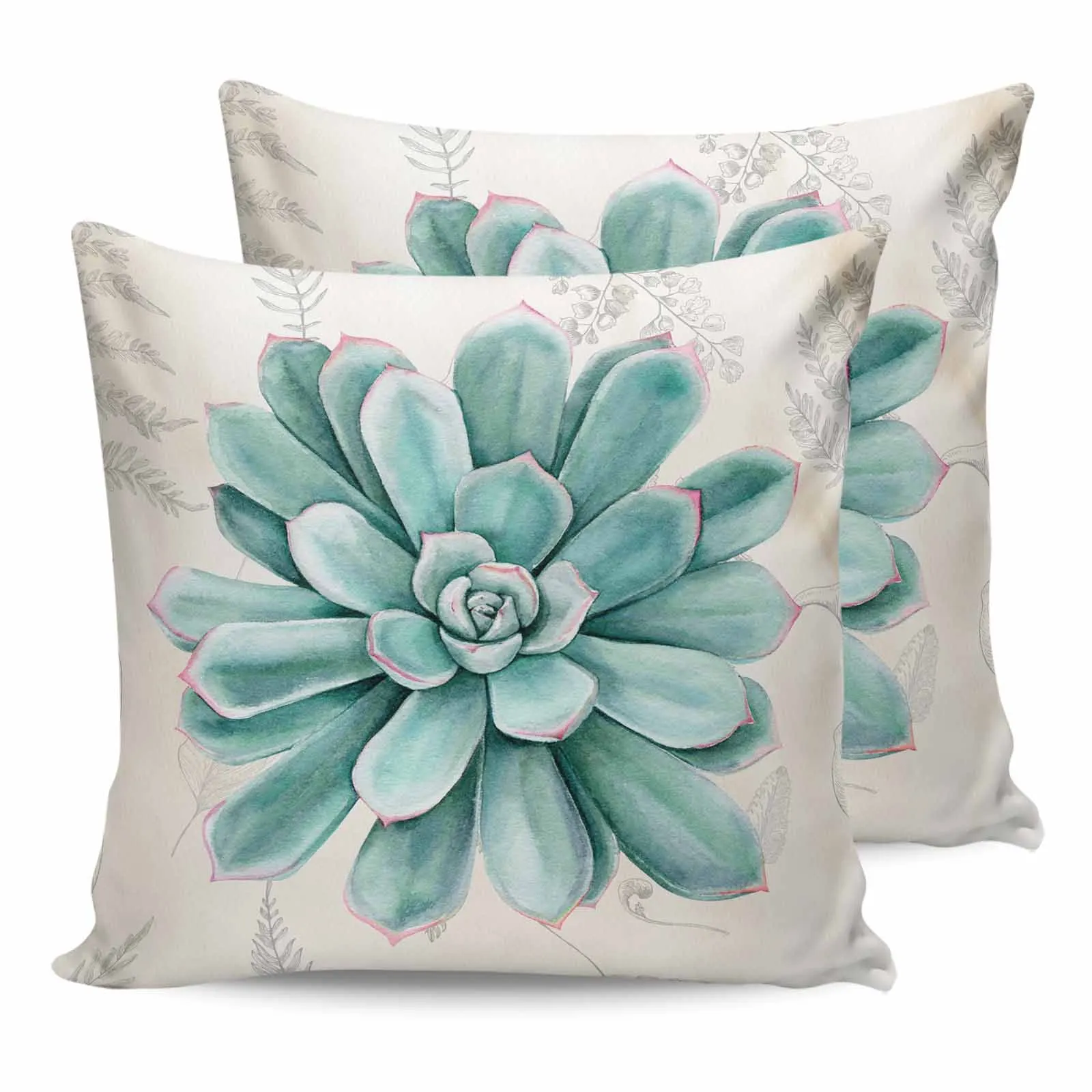 2/4 Pcs Vintage Succulents Waterproof Pillowcase Office Sofa Throw Pillow Case Car Cushion Cover Home Decor