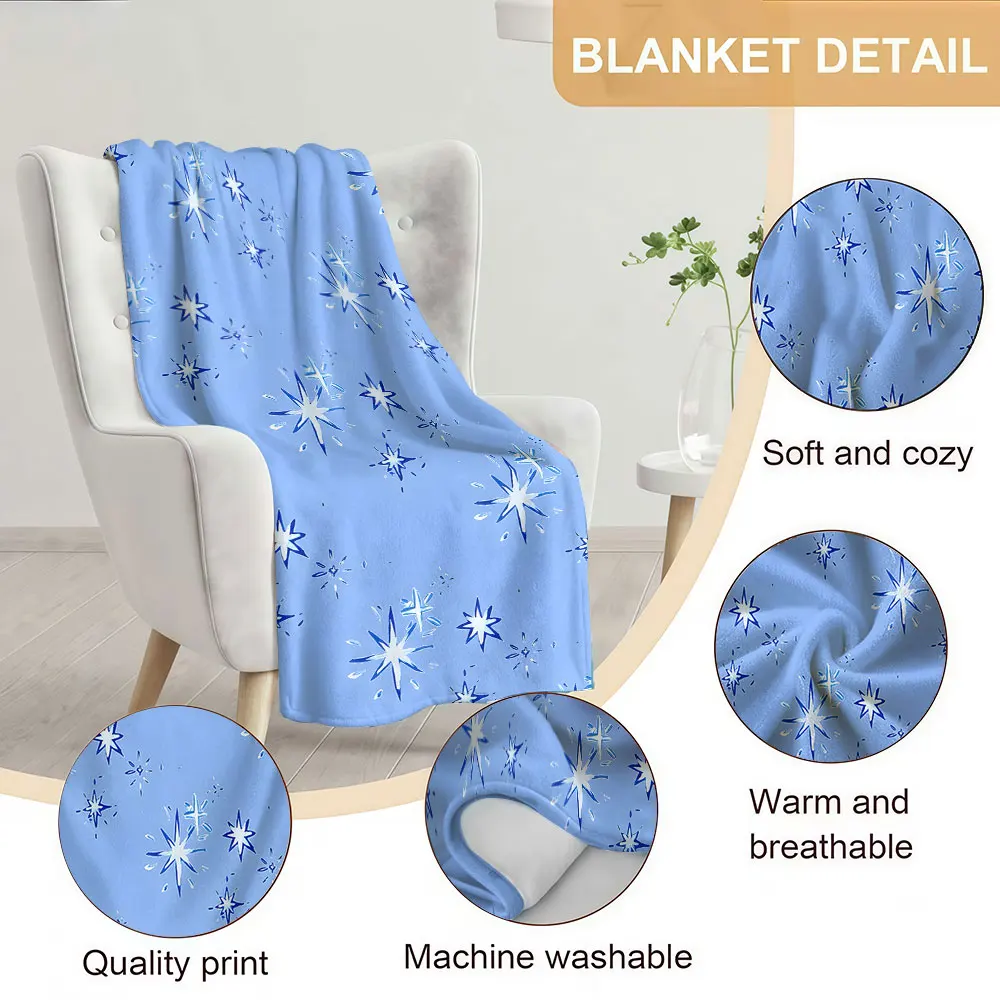 blue starburst pattern Soft Warm Flannel Blanket Lightweight Cozy Christmas Halloween Home Decor Room