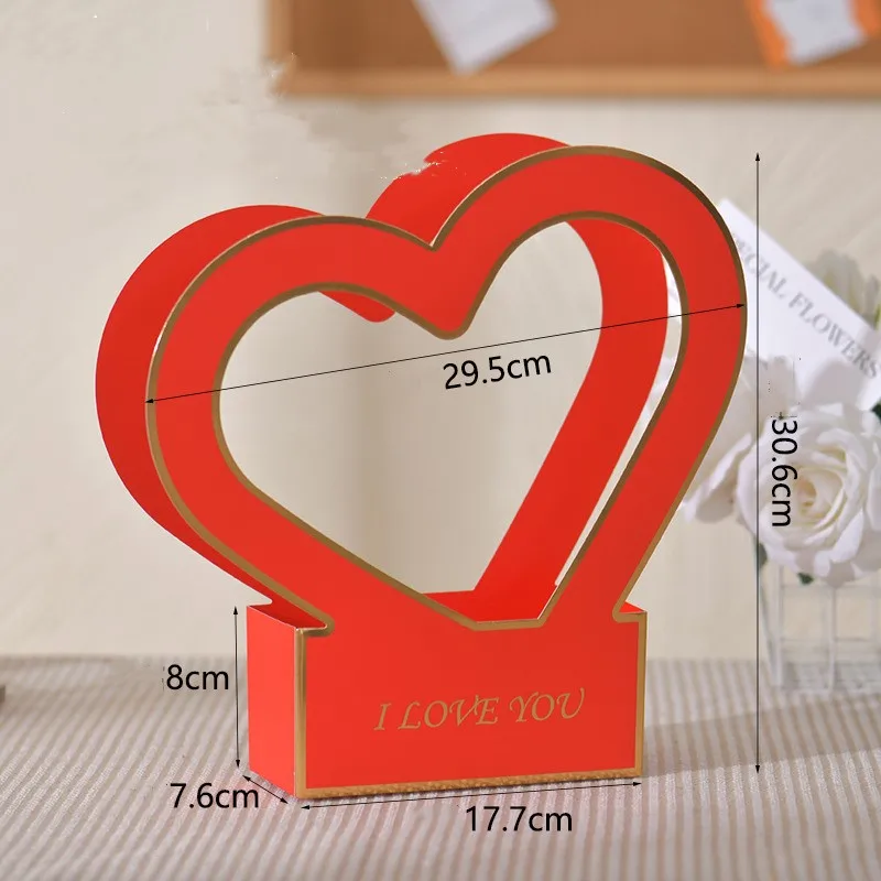 Flowers Arrangement Kraft Paper Bag Folding Portable Flower Packaging Box Waterproof Flower Basket Heart Handle Gift Tote Bags