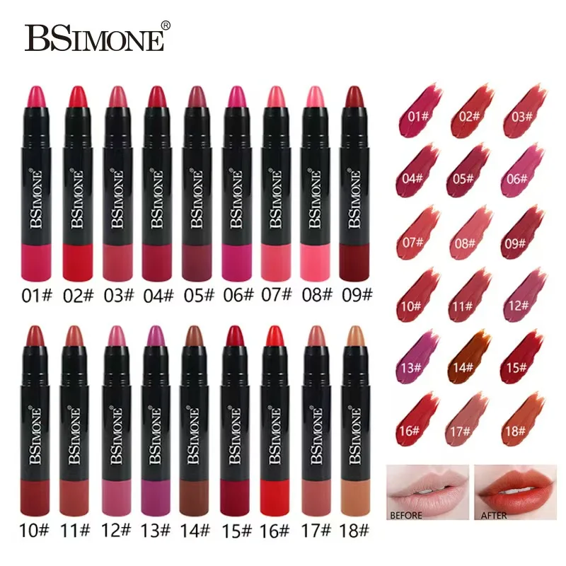 Esplosioni calde BSIMONE smalto per labbra opaco tazza antiaderente penna per rossetto in velluto liscio con gancio a lunga durata impermeabile