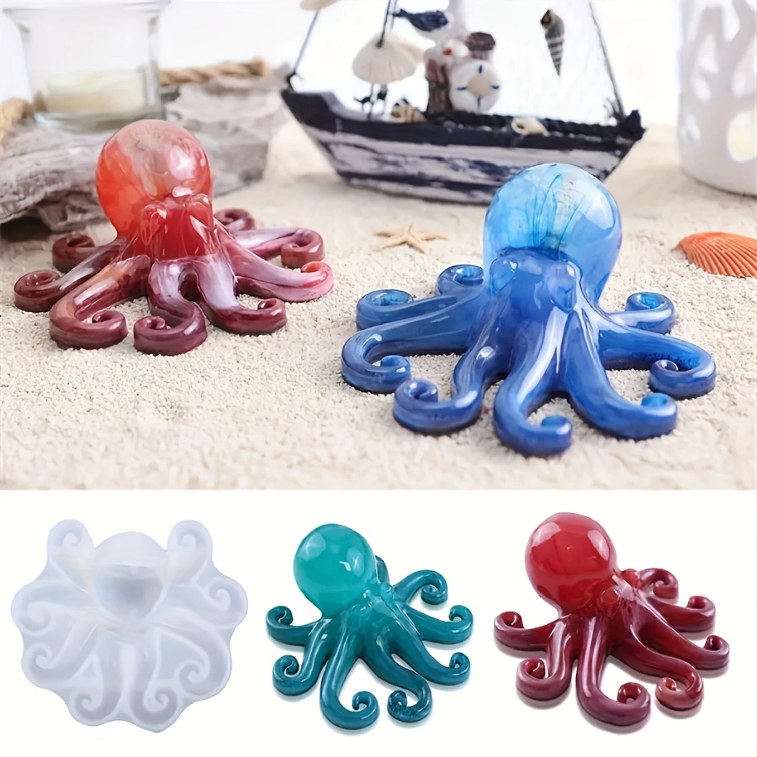 3pcs Octopus Molds - Flexible Silicone Resin Craft Molds for DIY Jewelry, Decor, Resin Casting, Candle Making, and Concrete Proj