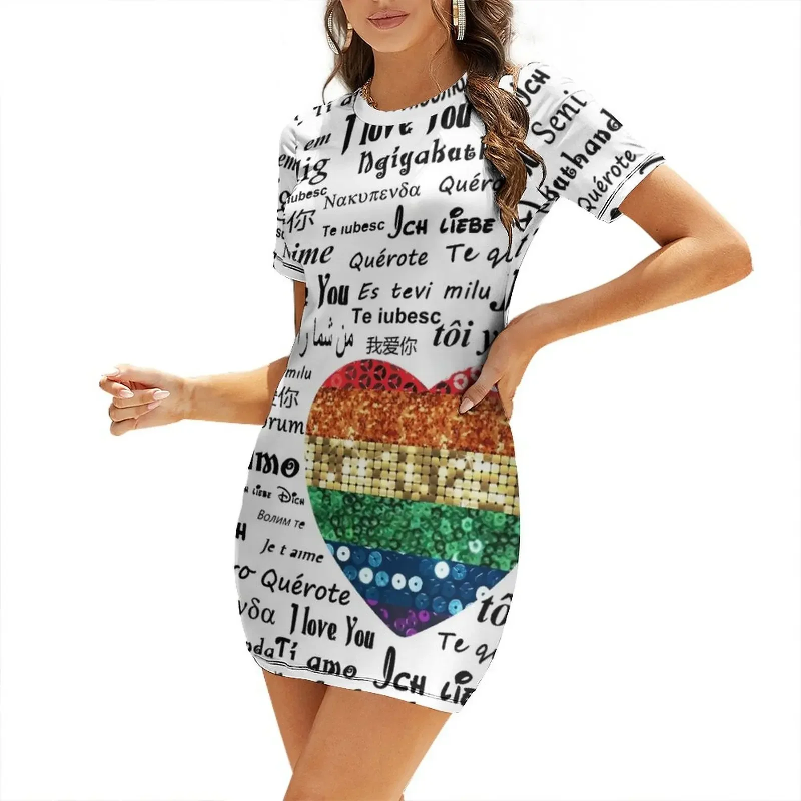 

Love foreign languages Short-Sleeved Dress Woman's evening dress summer dress korean women Party dresses