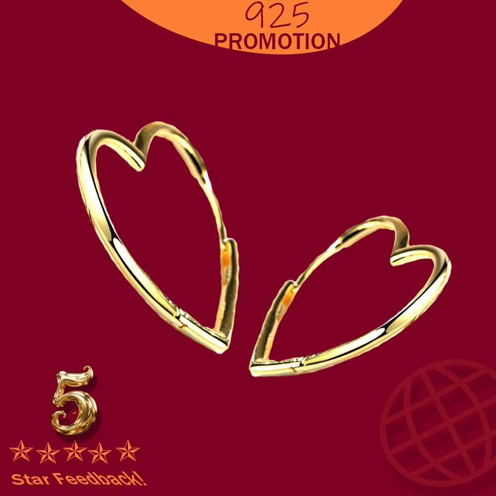

Heart Big Hoop Earring For Women Fashion Jewelry Gift Stamp 925 Sterling Silver Earrings