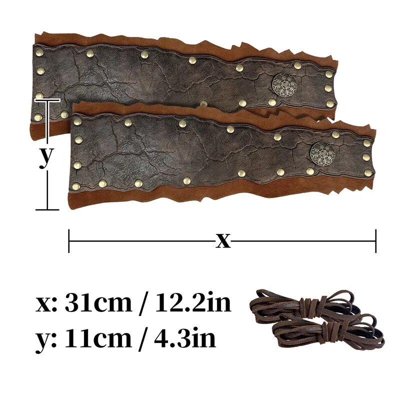 1pc medieval pulseira de pele do falso masculino couro do plutônio braçadeiras guarda de pulso cosplay adereços braço armadura cosplay acessório de halloween