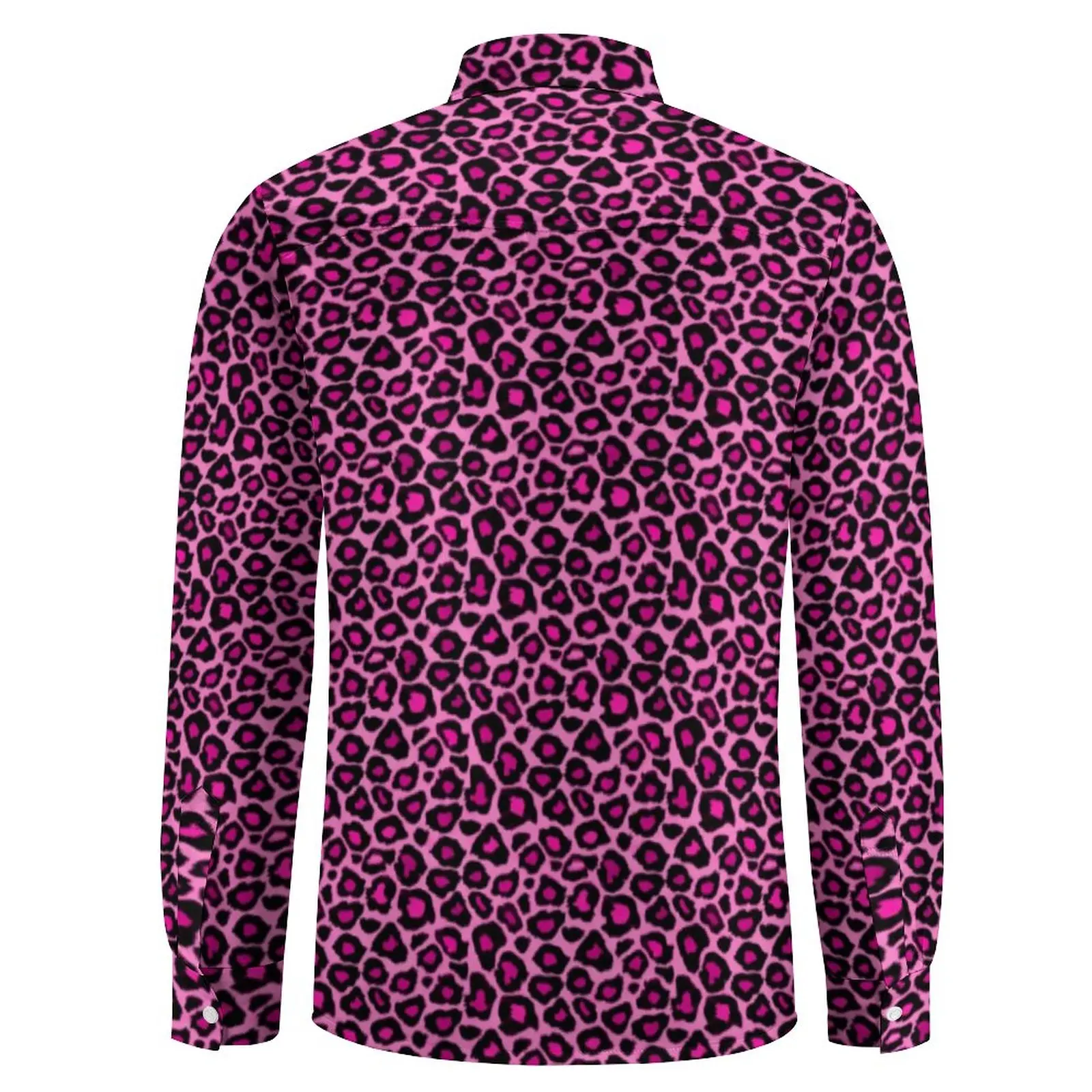 Pink Leopard Casual Shirts Man Animal Fur Print Shirt Long Sleeve Trending Harajuku Blouses Autumn Custom Top Plus Size