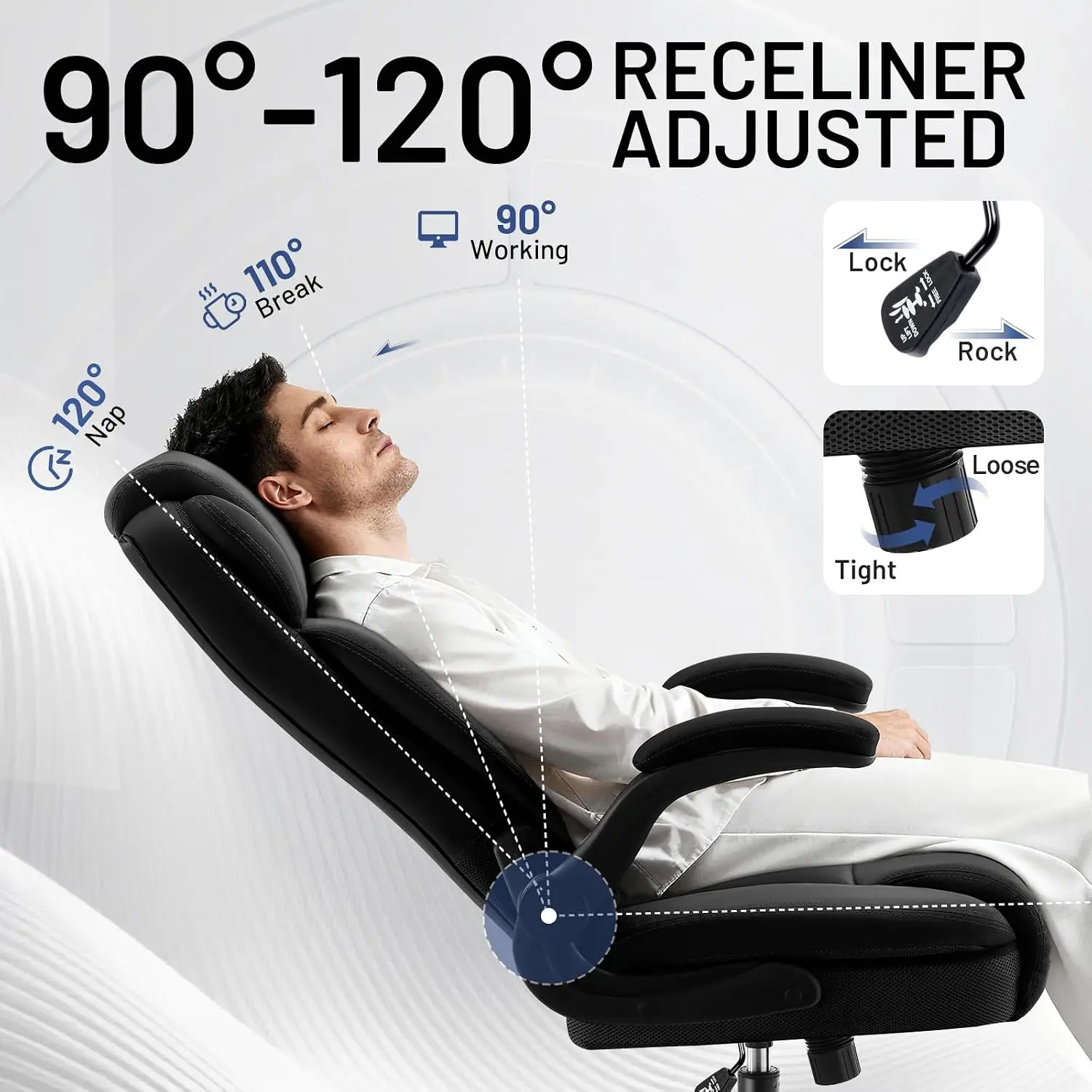Ergonomic High Back Office Chair PU Leather Flip-Up Armrests Lumbar Support Swivel Desk Chair Home Gaming, Customized