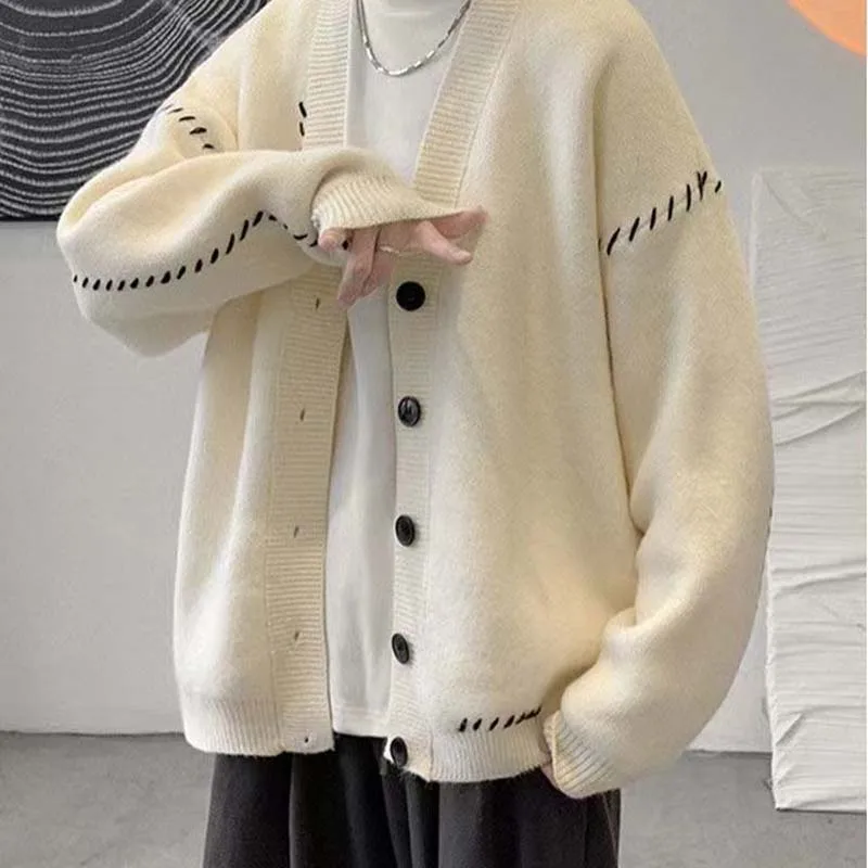 V-neck Cardigan Sweater Men And Women Wear Loose And Lazy Style Korean Vintage Knitwear Jacket Fashion Brand In Autumn And Winte