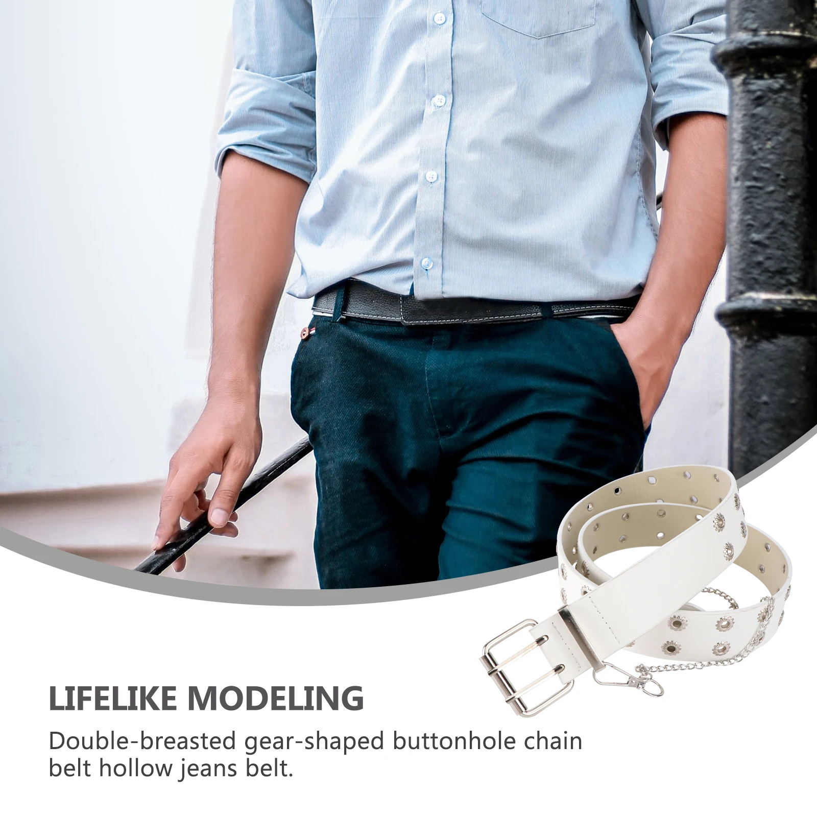 

Double-breasted Gear Women Artificial Gear Shaped Belt Casual Ratchet Fashionable Waist Belts Jeans Accessories