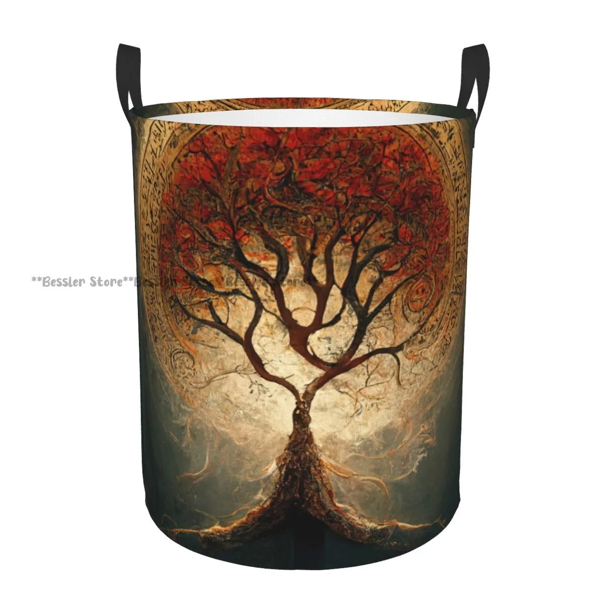 Laundry Basket Tree Of Life Sacred Symbol Round Storage Bin Collapsible Hamper Clothes Bucket Organizer