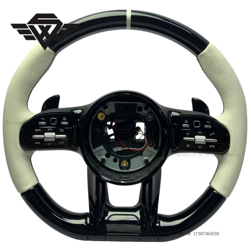 Premium Custom Piano Black Peach Wood Steering Wheel with Silver Buttons for Mercedes Benz 809AMG E63 W205 W223  High Quality