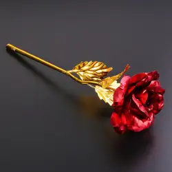 Rosa Artificial de lámina de Color dorado, flor de tallo largo, regalo para amantes del Día de San Valentín, duradero, amor eterno, rosa dorada, decoración de fiesta en casa