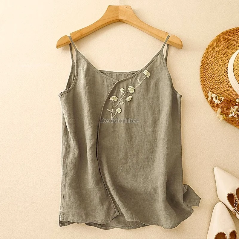female ethnic style embroidered vest camisole women's summer cotton/linen inner camisole top female chinese style camisole top