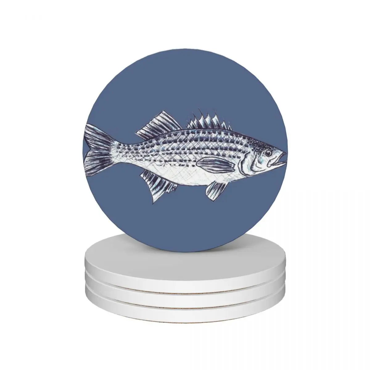 

Striped Bass Fish Walter in Slate Blue Ceramic Coasters (Set of 4) eat table holder Coasters