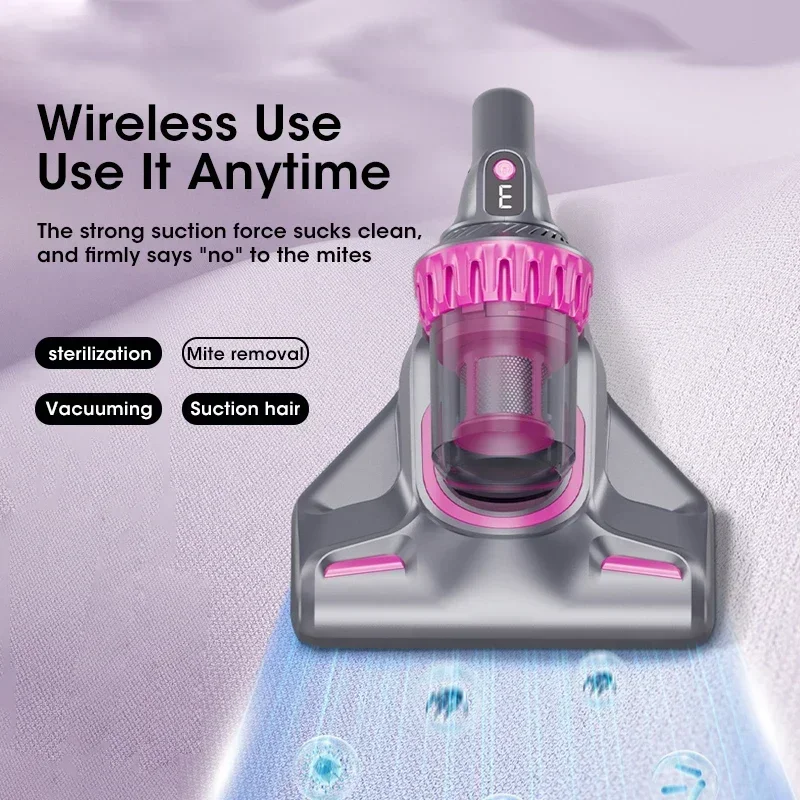 10Kpa Handheld Wireless Mite Remover Multifunctions for Remove Dust Hair Mites Hight Suction Brushless Motor Mite Remover