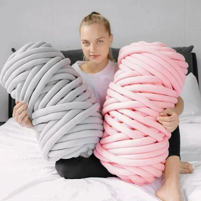 

1KG Thick Chunky Yarn Cored Cotton Wool Tube Yarn for DIY Blanket Hat Bulky Arm Roving Handwork Knitting Spin Yarn For Pet bed