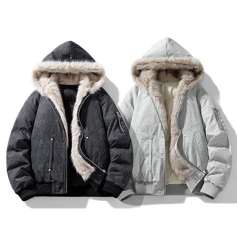 

Зимняя мужская стеганая хлопковая куртка с капюшоном и несколькими карманами, уличная одежда, повседневные толстые теплые пальто-парка с воротником из искусственного меха, уличные парки