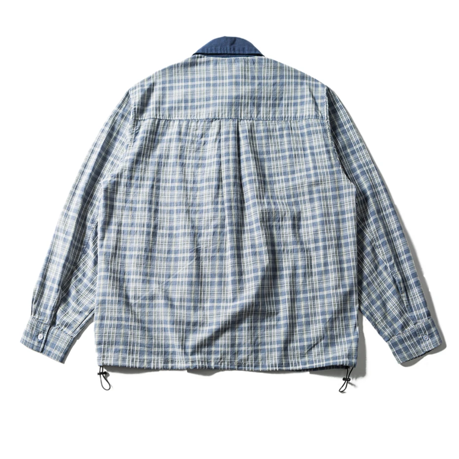 Vintage Color Block Plaid Shirts Mens Streetwear Harajuku Long Sleeve Shirt for Men Loose Casual Cotton Cargo Blouse Coats Top