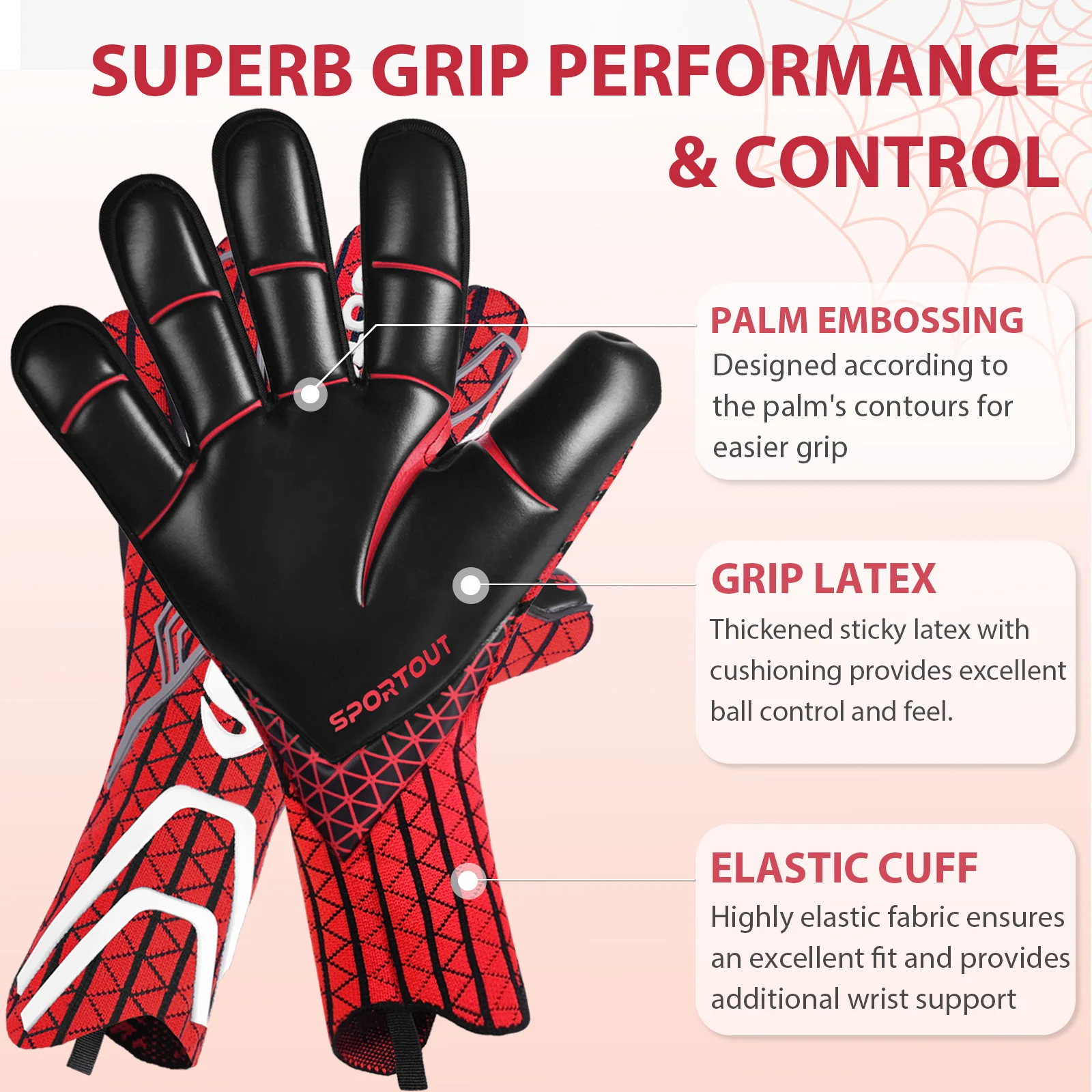 Goalkeeper gloves, men's goalkeeper gloves, football gloves, 4+3mm latex with super strong grip and strong breathability