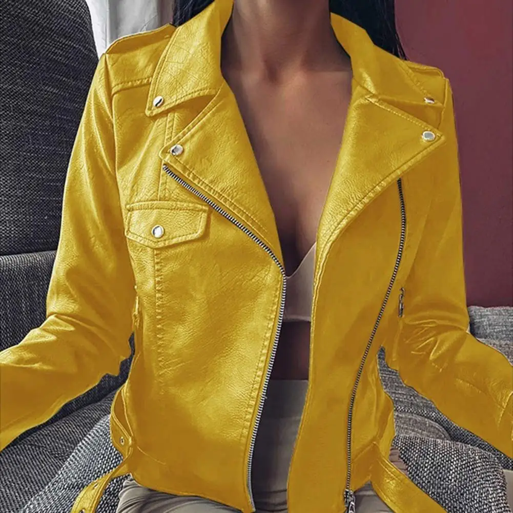 Stylish Motorcycle Jacket Solid Color Windproof Women Motorcycle Clothing Spring Autumn Coat
