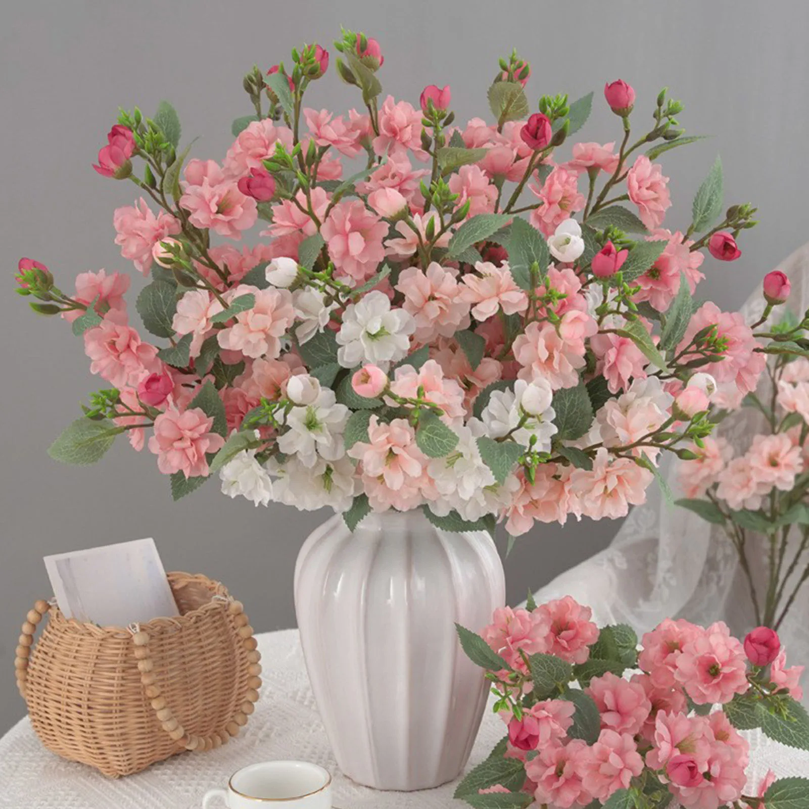 5-Forks 42cm Simulation Wild Rose, Silk Artificial Flowers Branches, White Pink Wedding Party Fake Flower, Home Decoration