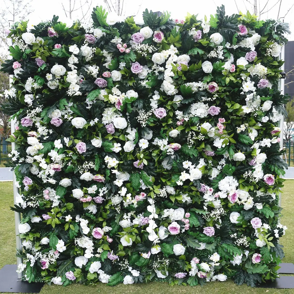 

Uflower 5D Purple White Rose Green Leaf Flower Wall Wedding Backdrop Decoration Fabric Hanging Curtain Floral Party Event Props