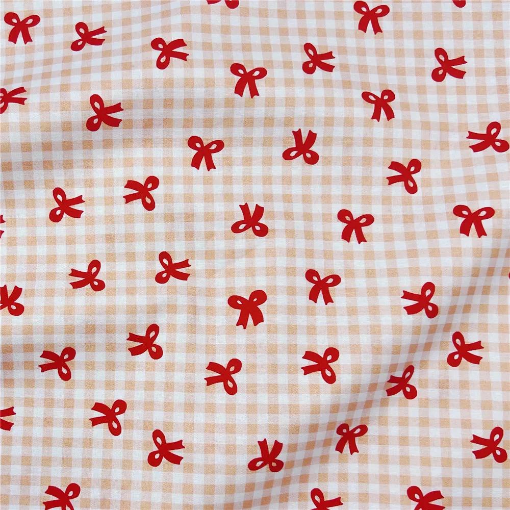 Mini Checkered Bow 100% Cotton Fabric for Kids Clothes mask Home Textile Sewing Quilting DIY Needlework Material