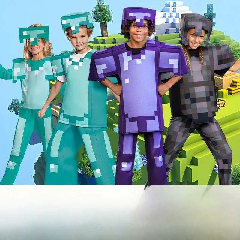 Novo mundo crianças cosplay traje minecrt palco desempenho loween outfit tradicional chinês traje verão 2023