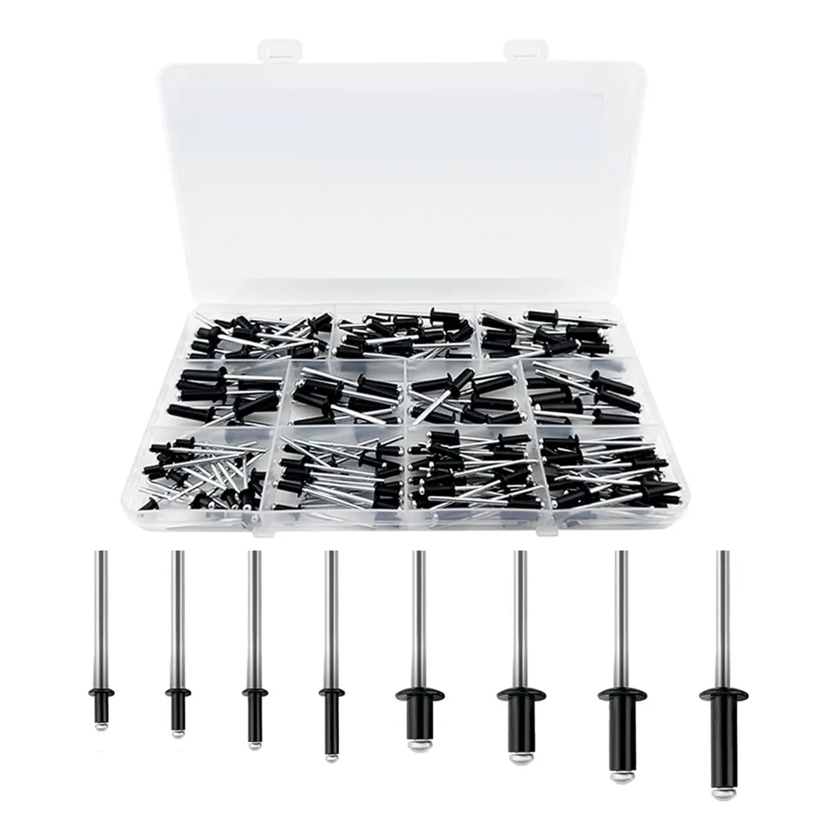【2026 TOP Global】▼△◑210Pcs Black 3/16 Inches,1/8 Inches Rivets Assortment Kit, 8 Sizes Aluminum Rivets,Aluminum Blind Rivets