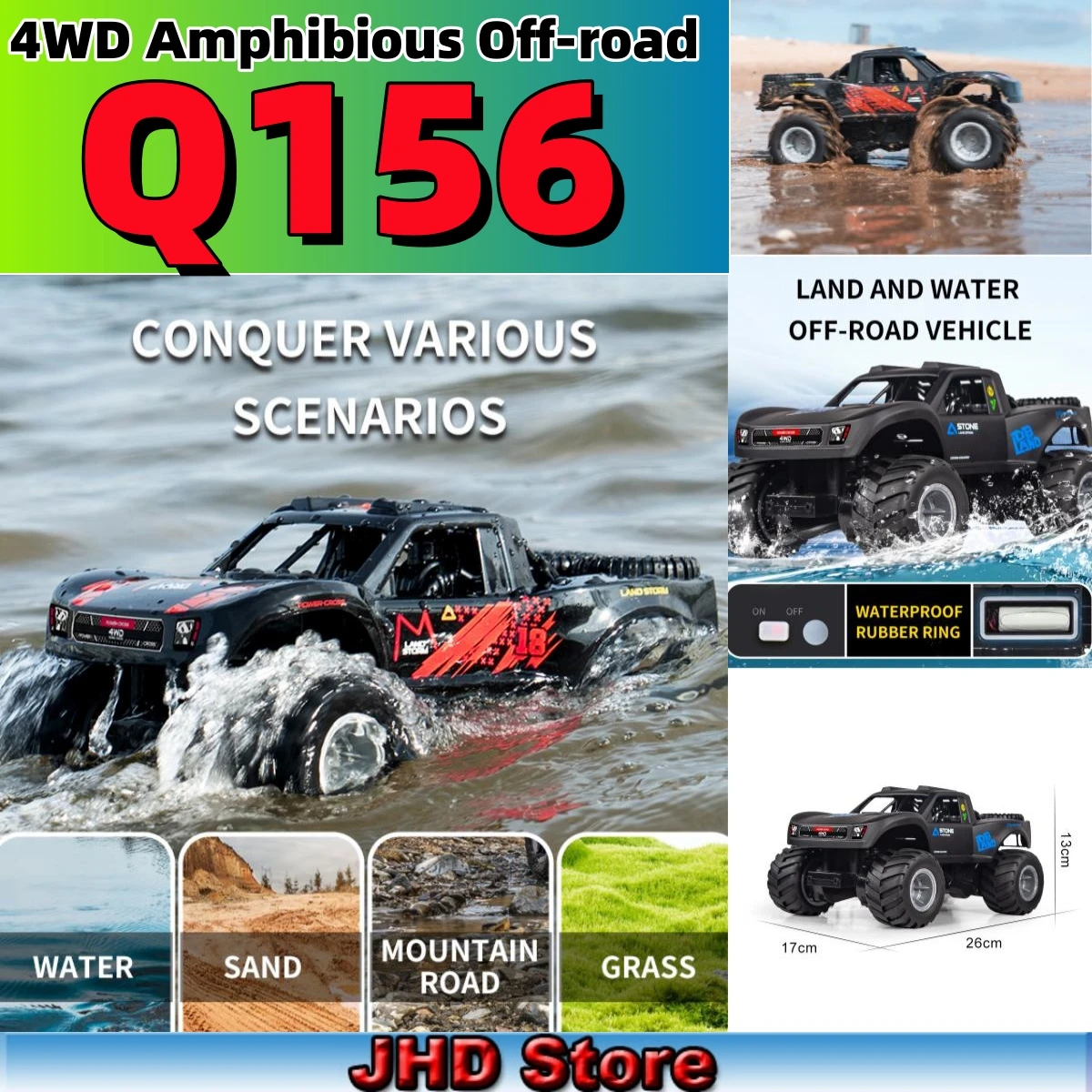 

JHD для JJRC Q156 4WD 2,4G-амфибия внедорожный альпинистский RC флип-трюк автомобиль гоночный вездеход водонепроницаемый Q156 радиоуправляемый автомобиль