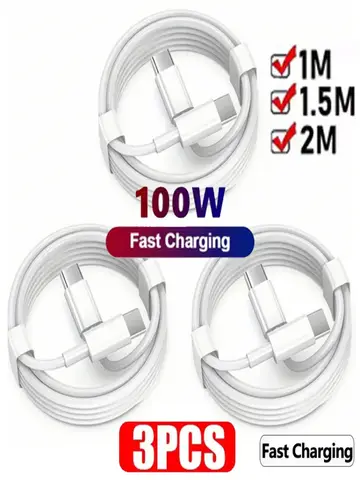 3PCS PD 100W USB C to USB Type C Cable Fast Charge Data Cable For Iphone 15 15Pro Huawei Samsung Xiaomi Data Line White 1M 2M