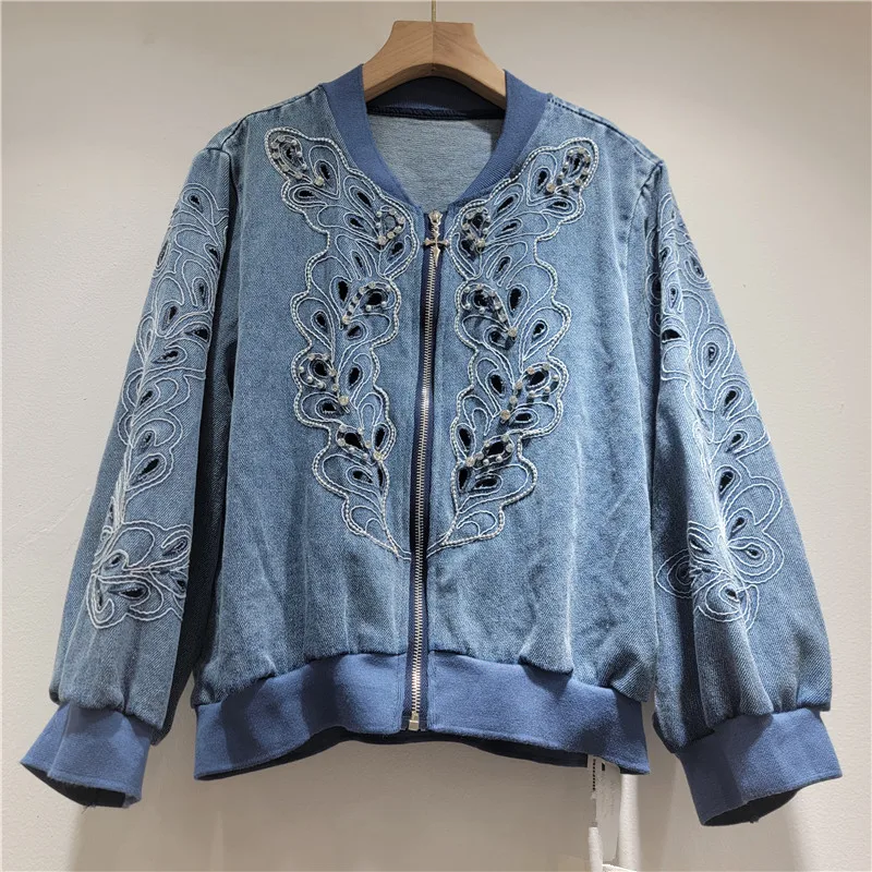 2026 New Hollow Out Versatile Age Reducing Top Embroidery Flower Small Fragrance Style Denim Jacket Trend Women