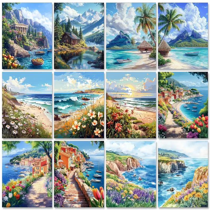 

RUOPOTY Modern Diy Painting By Numbers With Frame Mountain Landscape Handpainted Acrylic Paint By Numbers For Home Decors