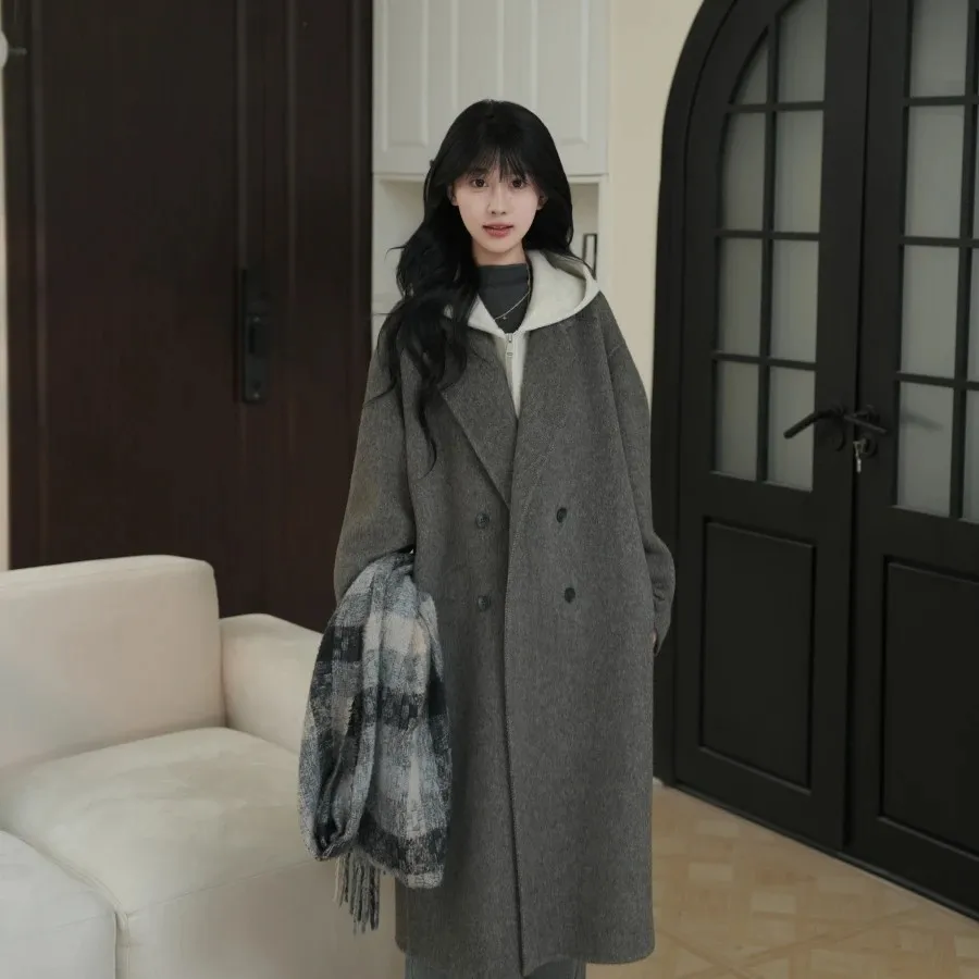High-end Double-sided Wool Coat Women's 2026 Autumn And Winter New Small Loose Casual Coat Two-piece Set New