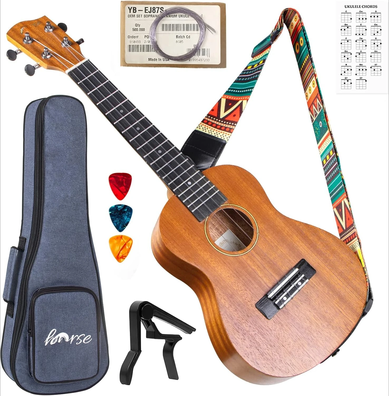 Ukulele,Concert 23 Inch Professional Musical Instrument Guitar for Beginner Kit W/Gig Bag Strap OEM Strings Hawaiian Guitar