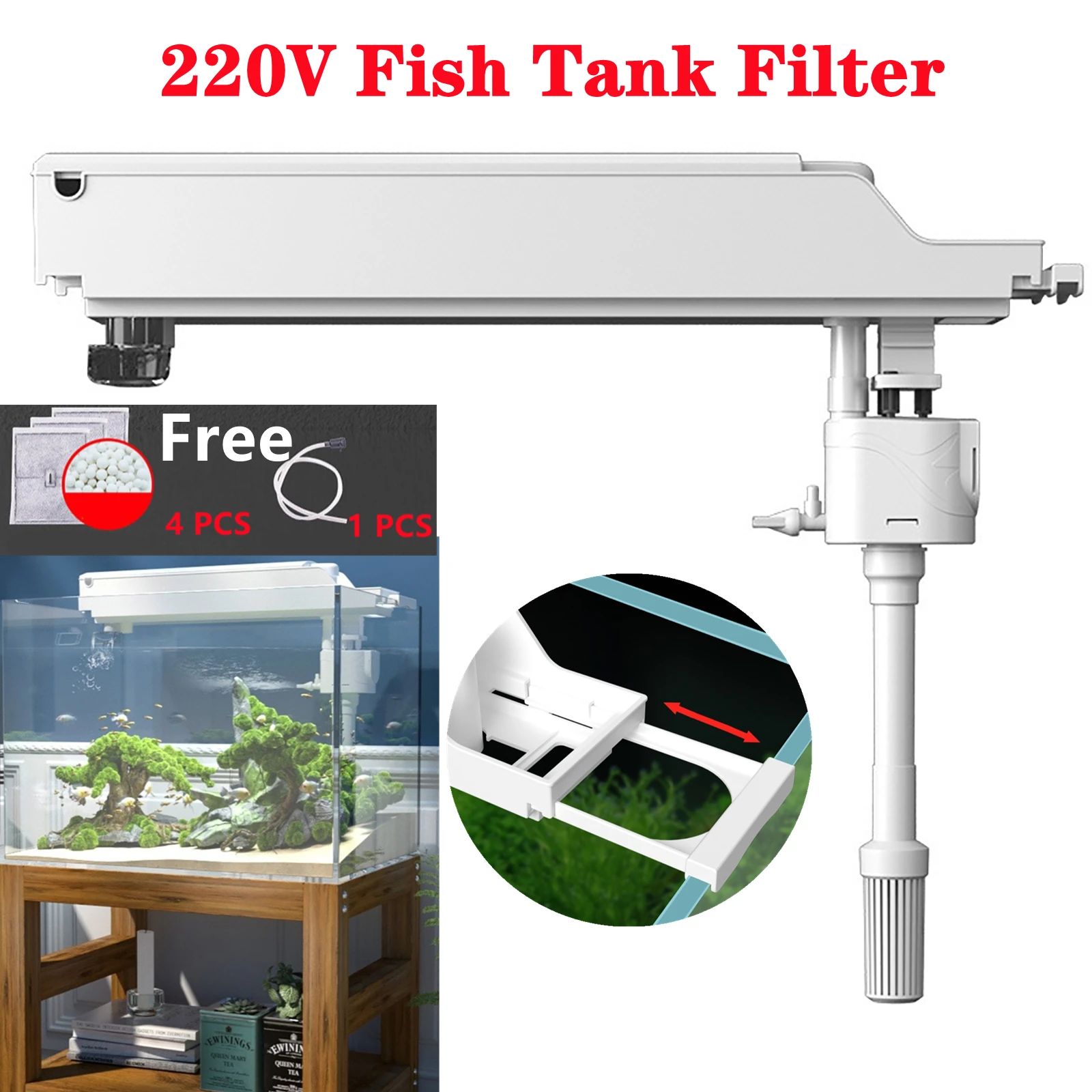 220V Fish Tank Filter Filter Pump Aeration Filtration Circulation System with Filter Box Top Filter Aquarium Fish tank Filter